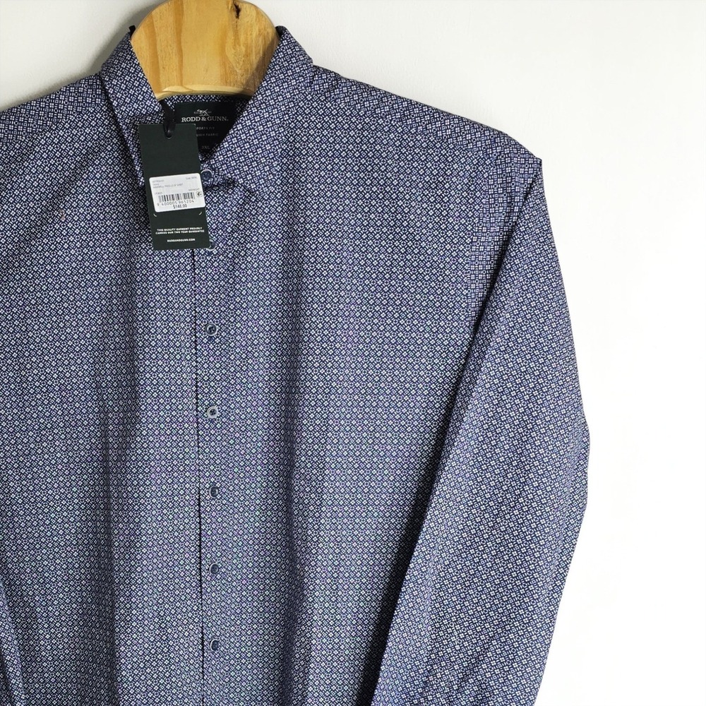 Rodd & Gunn Maxwell Pass Midnight Blue Geometric Italian Cotton Shirt Mens 3XL